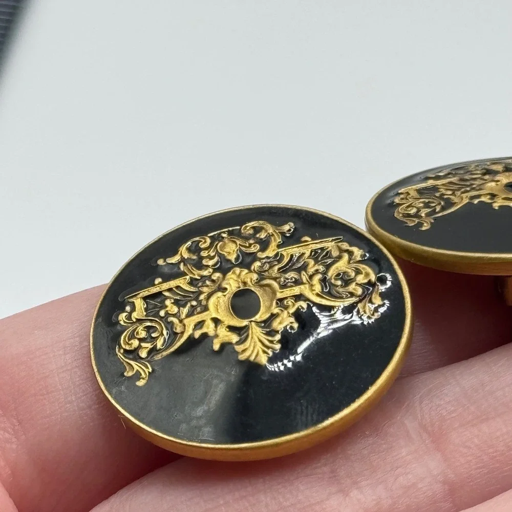 Vintage Museum of Fine Arts MFA Clip On Earrings Black Enamel Gold Tone